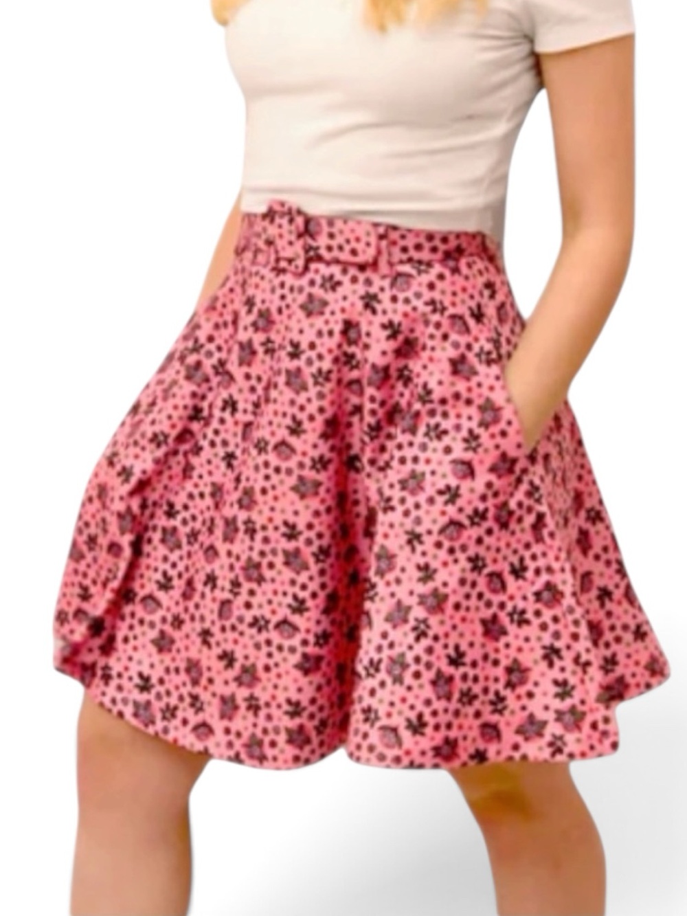 Dash Of Pep Belted Brain Rose Skirt Pink L